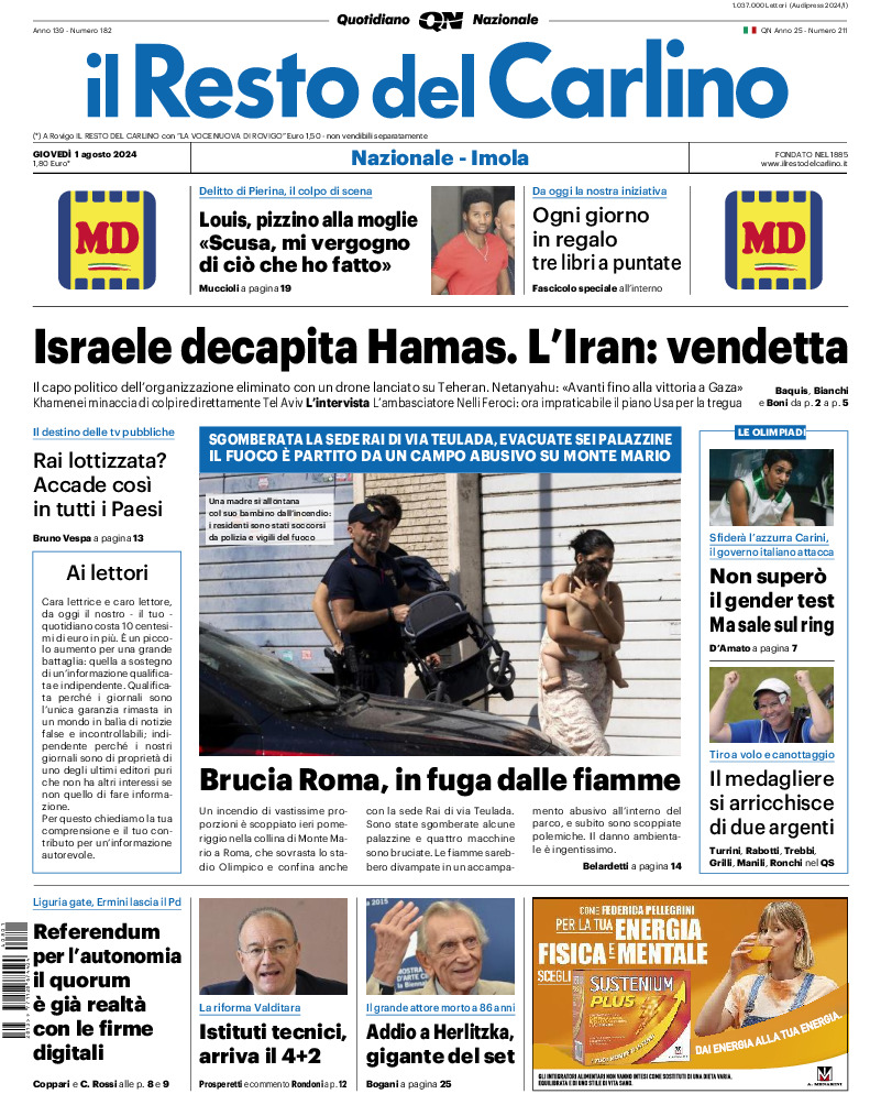 Prima-pagina-il resto del carlino-edizione-di-oggi-20240801